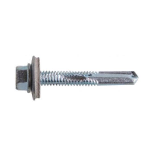 5.5X40 Hex Self Drilling Screw Zinc & 16mm Washer Steel Thickness 4 -12.5mm - Max Fix Thickness 10mm