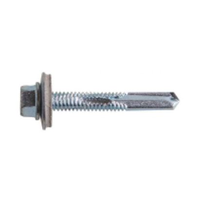 5.5X70 Hex Self Drilling Screw Zinc & 16mm Washer Steel Thickness 4 -12.5mm - Max Fix Thickness 40mm