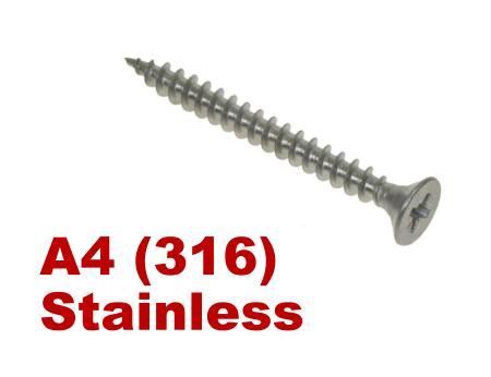 3mm 4g A2 STAINLESS STEEL POZI COUNTERSUNK FULLY THREADED CHIPBOARD WOOD SCREWS 