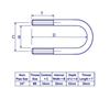 Picture of 3/4" Standard Nominal Bore U-Bolt Zinc C/W 2 M6 Nuts, 28mm between legs, 53mm deep